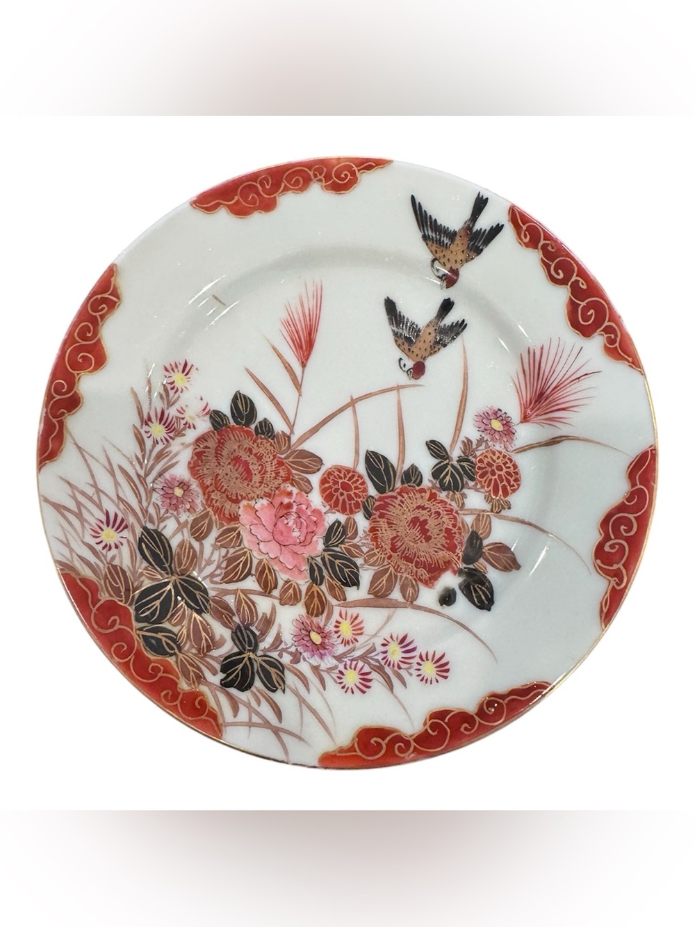 Japanese Kutani Porcelain Plate With Floral And Bird Motif